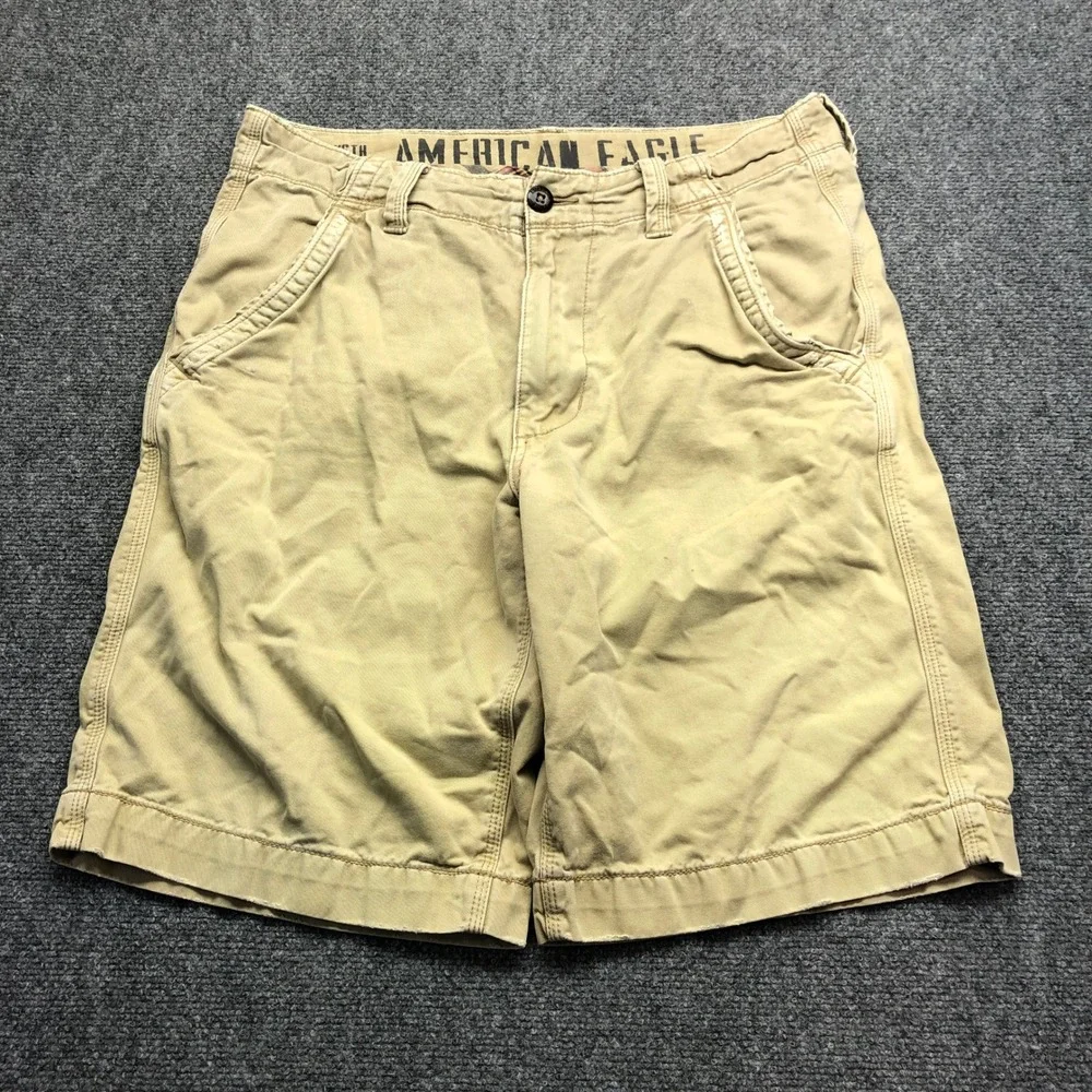 American Eagle Outfitters Mens Khaki Shorts Tan Cotton Twill Size 33